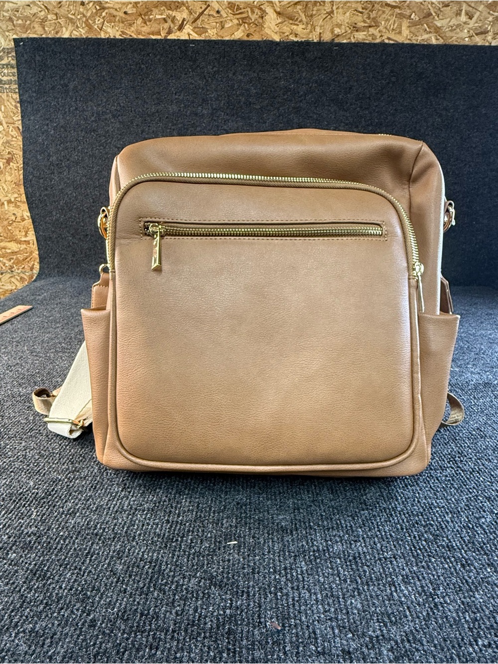 Classic Tan Leather Crossbody Backpack